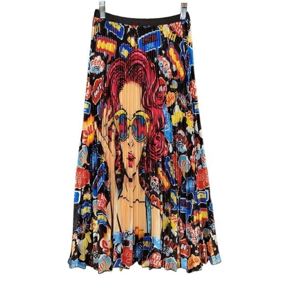 NWT Pop Art Cartoon Kiki Comic Chic High Waist Pleated Skirt OSFM - Picture 4 of 12